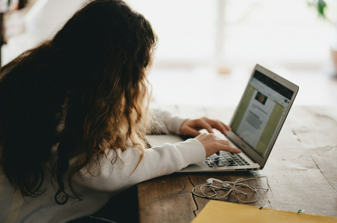 woman checking facts online