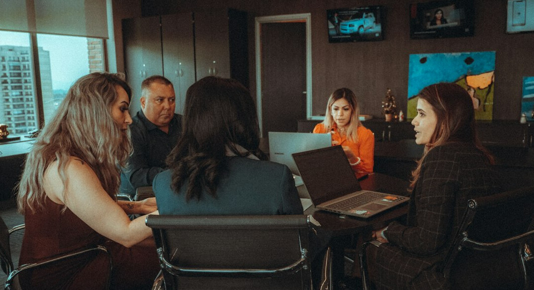 group discussing news